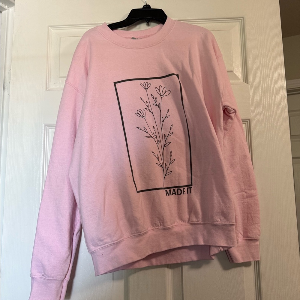 Gildan Pink Floral Women's Crew Neck Sweater